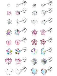 16 Pairs Hypoallergenic Earrings For Girls Women Steel Screwback Earrings for Sensitive Ears Cute Todder Earrings Kid Earrings Flat Back Stud Earrings