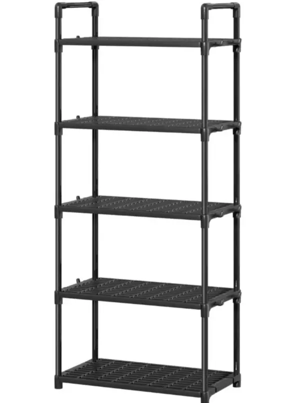 5-Tier Plastic Storage Shelves, 57" Garage Rack Storage Organizer, Multipurpose Shelf for Home, Basement, Utility Room, 10.6"D x 20"W x 57"H, Black