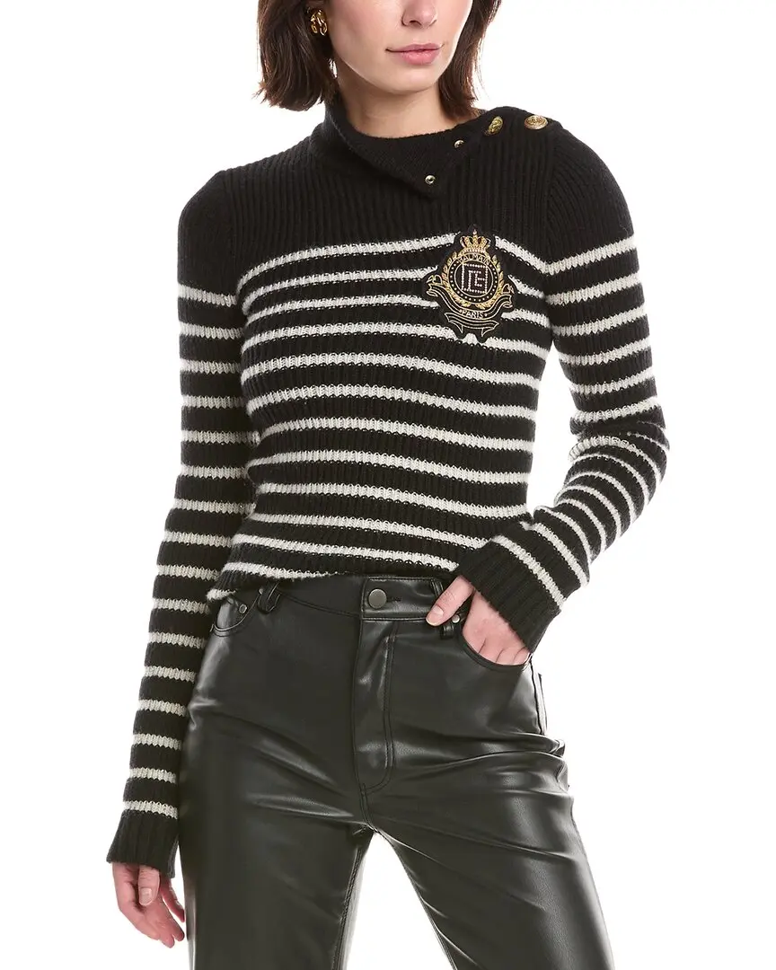 Balmain High Neck Striped Cashmere & Wool-Blend Pullover