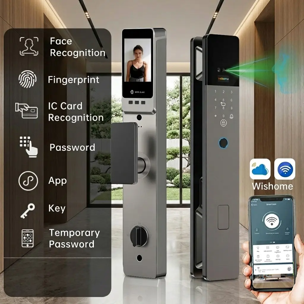 Next-Gen Touchless Palm and Face ID Smart Lock, Heavy Duty 6068 Mortise Biometric Deadbolt, Works with Wishome App, Smart Door Locks