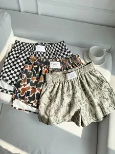 3 pieces, Y2K women's American retro spots+withered tree branches+black and white checkered full printed loose casual shorts, suitable for daily home and commuting wear in summer