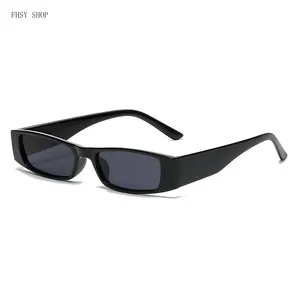 Y2K Slim Rectangle Sunglasses  Women Men, TikTok Viral Retro Streetwear Shades, Narrow Black Frame Fashion Eyewear, Lightweight UV400 Sun Glasses  Party Travel Daily Outfit LED Light Blocking Stickers for