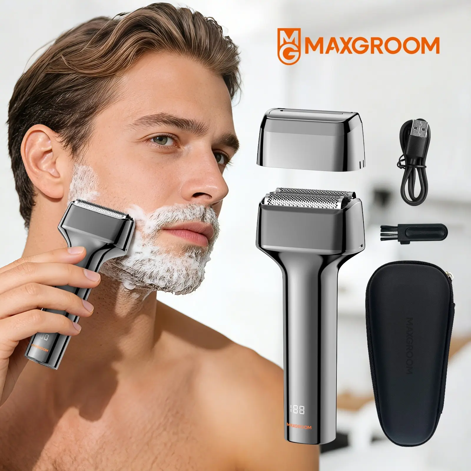 MAXGROOM Electric Shaver, Cordless Waterproof Shaver, 3 Floating Heads for a Clean, Smooth Shave, IPX7 Waterproof, Long Battery Life, LED Power Display, Perfect for Wet & Dry Use, Usb Rechargeable Shaver