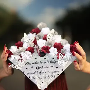 Custom Graduation Cap Topper - Personalized with Name School Year Quotes Bible Verses Colors Themes Embellishments Handmade for Photos Videos Walking the Stage in Style