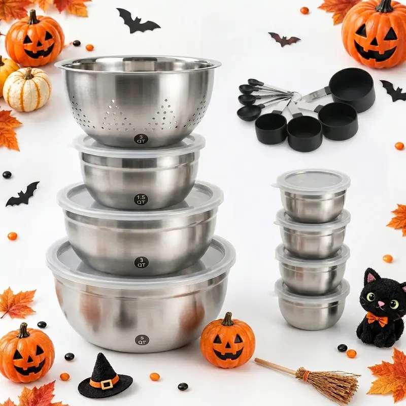 HANSMART 23PCS Stainless Steel Bowl Set - Eco-Friendly Food Grade Modern Durable BPA-Free Steel Mixing Bowls with Sealing Lids, Convenient Grating Attachment, Kitchen Gadget for Mix, Grate, Serve