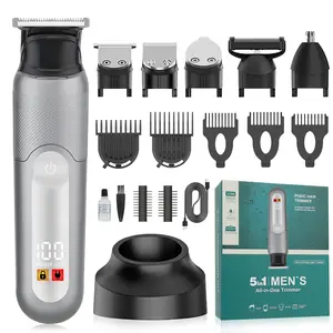 Electric 5-in-1 Body Hair Trimmer - Groin Trimmer for Men -Beard Trimmer for Men - Wet/Dry Shaver Groomer, Waterproof with LED Light, Gifts for Husband Father