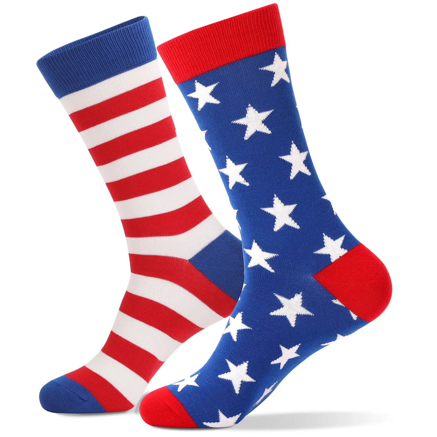 Mismatched Crew Socks - Stars and Stripes Novelty Socks for Men & Women Red White Blue Apparel