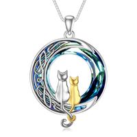 2 Cats(Silver and Yellow Gold)-Blue Crystal-02-B