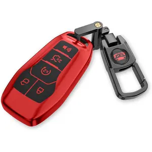 For Ford Key Fob Cover with Keychain.No Screws Required for Installation. Compatible with Ford Fion Mtang F150 Edge Explorer And Lincoln MKZ MKC MKX (Red, Model 2)