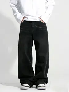 Custom gradient washed blue baggy jeans for men, Wide Leg denim streetwear pants, casual loose-fit trousers, Polyester