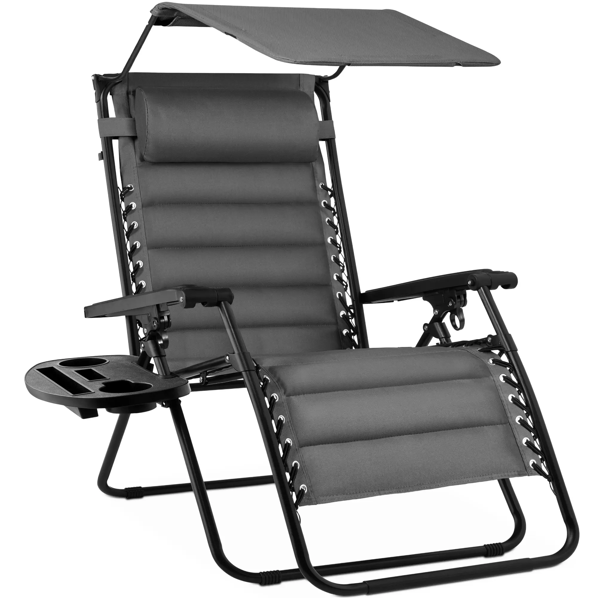 Best Choice Products Oversized Padded Zero Gravity Chair w/ Canopy Headrest Cup Holder Side Tray​