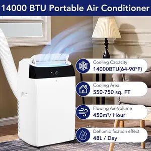 Garvee Ultra-Quiet, Energy-Efficient 14,000 BTU Portable Air Conditioner – 3-in-1 AC with Cooling, Fan & Dehumidifier Modes – Remote Control, 24H Timer, Easy Setup, Cools Up to 750 Sq Ft – White