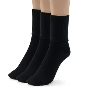 Womens Soft Rayon From Bamboo Dress Socks Crew Seamless Toe Turn Cuff Socks 3-6 Pairs(8-9, Black -3 Pairs)