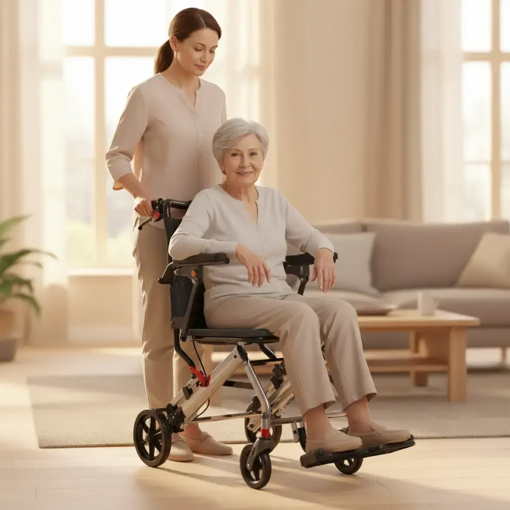 【Garvee】Lightweight Foldable Transport Wheelchair for Elderly (24 lbs) - Portable Frame, Locking Handbrake, Removable Flip Armrests, Swinging Footrests, Removable Parts - 220 lbs Capacity
