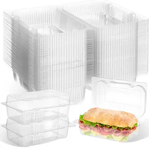 50 sturdy plastic hinged food containers with transparent lids - rectangular takeout bread boxes, reusable, flip-over design, durable and easy to clean, suitable for desserts, pastries, sandwiches, salads, cakes, dessert containers,  Dispenser kitchenware