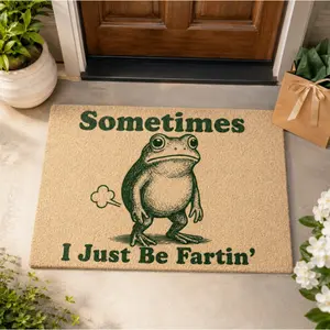 Funny Frog Door Mat Non Slip Indoor Outdoor Entry Rug Soft Durable Floor Mat for Front Door Porch Bathroom Kitchen Laundry Room Humorous Welcome Decor Gift with Sometimes I Just Be Fartin Quote
