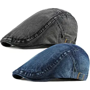 2 Pack Denim Cotton Newsboy Cap Ivy Gatsby Driving Hunting Cabbie Hats for Men