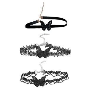 3 Pcs Lace Choker Necklace Butterfly Neck Chain Sweet Cool Collar