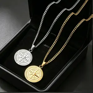 Men's Stainless Steel Compass Pendant Necklace Vintage Navigator Design Durable Masculine Jewelry Gift for Men