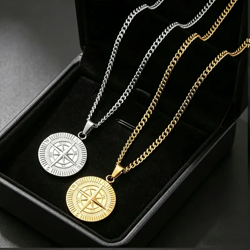 Men's Stainless Steel Compass Pendant Necklace Vintage Navigator Design Durable Masculine Jewelry Gift for Men