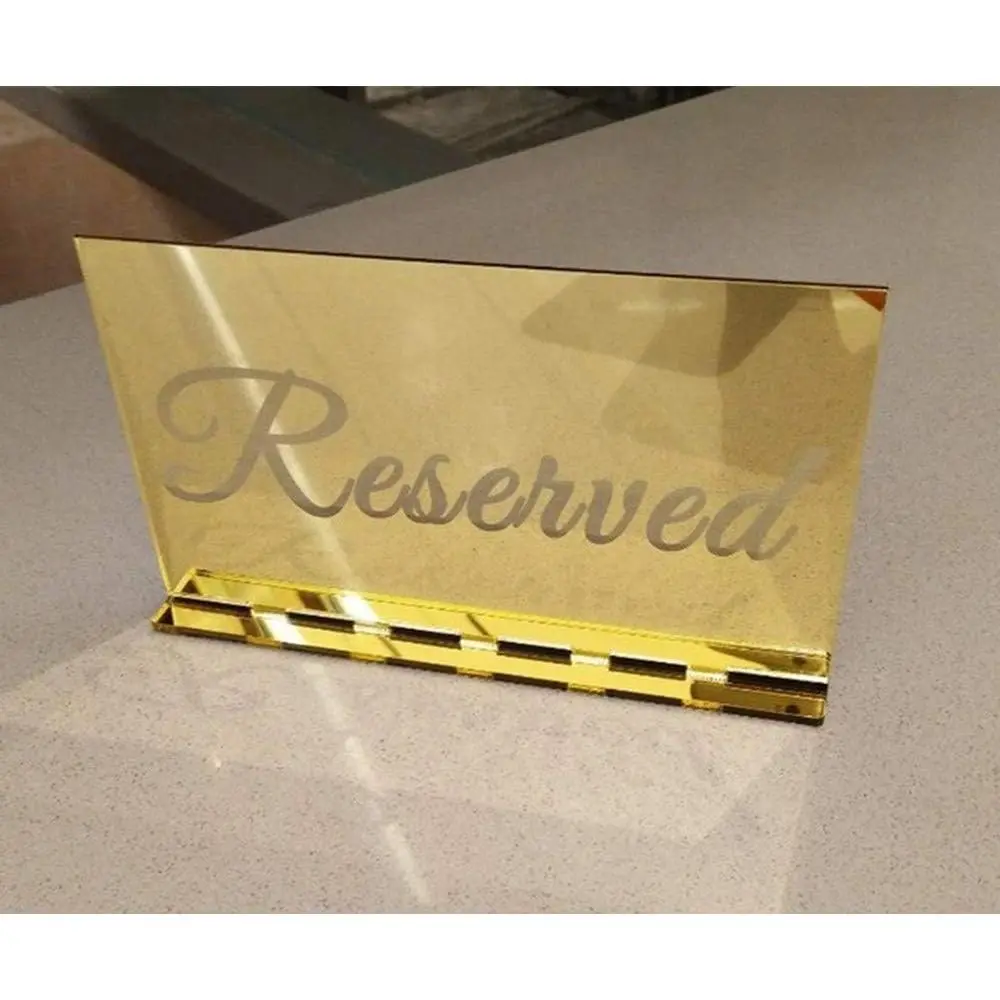 Set of 2 Acrylic Mirror Reserved Table Sign, Acrylic Freestanding Decoration, Acrylic Free Standing Reserved Wedding Signs (Gold)