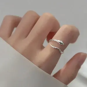 Silver Ring, Fashionable Vintage Texture Snake Shaped Adjustable Ring, Simple Fashion Ring, Suitable for Women, Daily Wear, Party