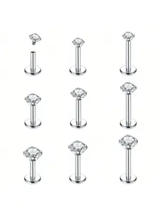 10pcs/lot 16g Tragus Labret Piercing Jewelry, Internally Threaded Stainless Steel, Monroe Lip Rings, 6mm 8mm 10mm, Casual Style
