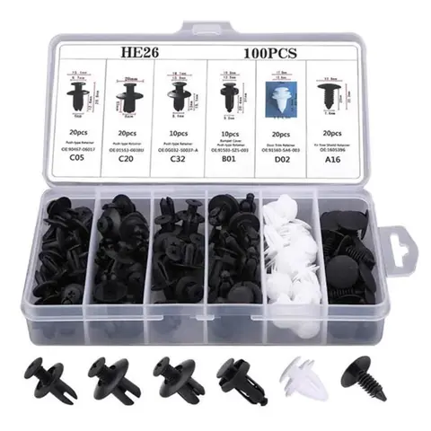 HE26 100 Pcs Bumper Clips Car Clips Plastic Rivets Fasteners Push Retainer Kit with Sizes Auto Push Pin Rivets Set with Fastener Remover Durable Plastic & Metal Components Ergonomic Design Lightweight Strong Essential Tool for Vehicle Maintenance