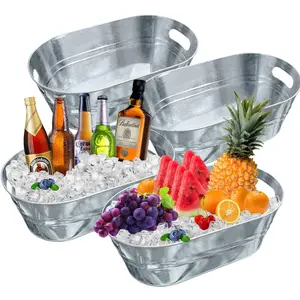 4PCS 4 Gallon Galvanized Tub with Carry Beer Drink Storage Cooler Metal Beverage Ice Tub Galvanized Ice Buckets for Party Utensils Bbq