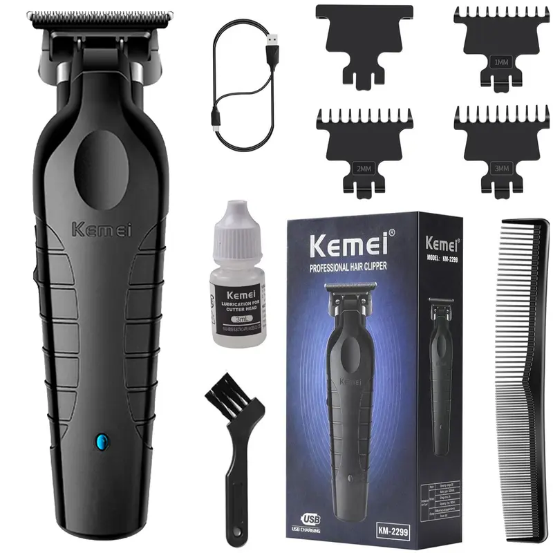 KEMEI 2299 Professional Men's Barber Clipper - Cordless USB Rechargeable Trimmer with 180-Minute Runtime, Corded Plug-In Option, Plastic Body, Precision Cut Blade for Home Use, Ideal Gift for Birthdays/Anniversaries