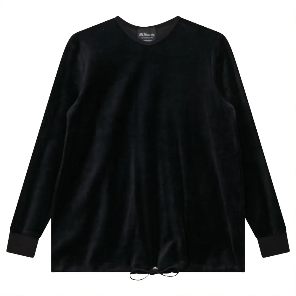 Maternity V-neck Velour Bungee Top - Black, Long Sleeves, Casual Style, Comfortable Fit