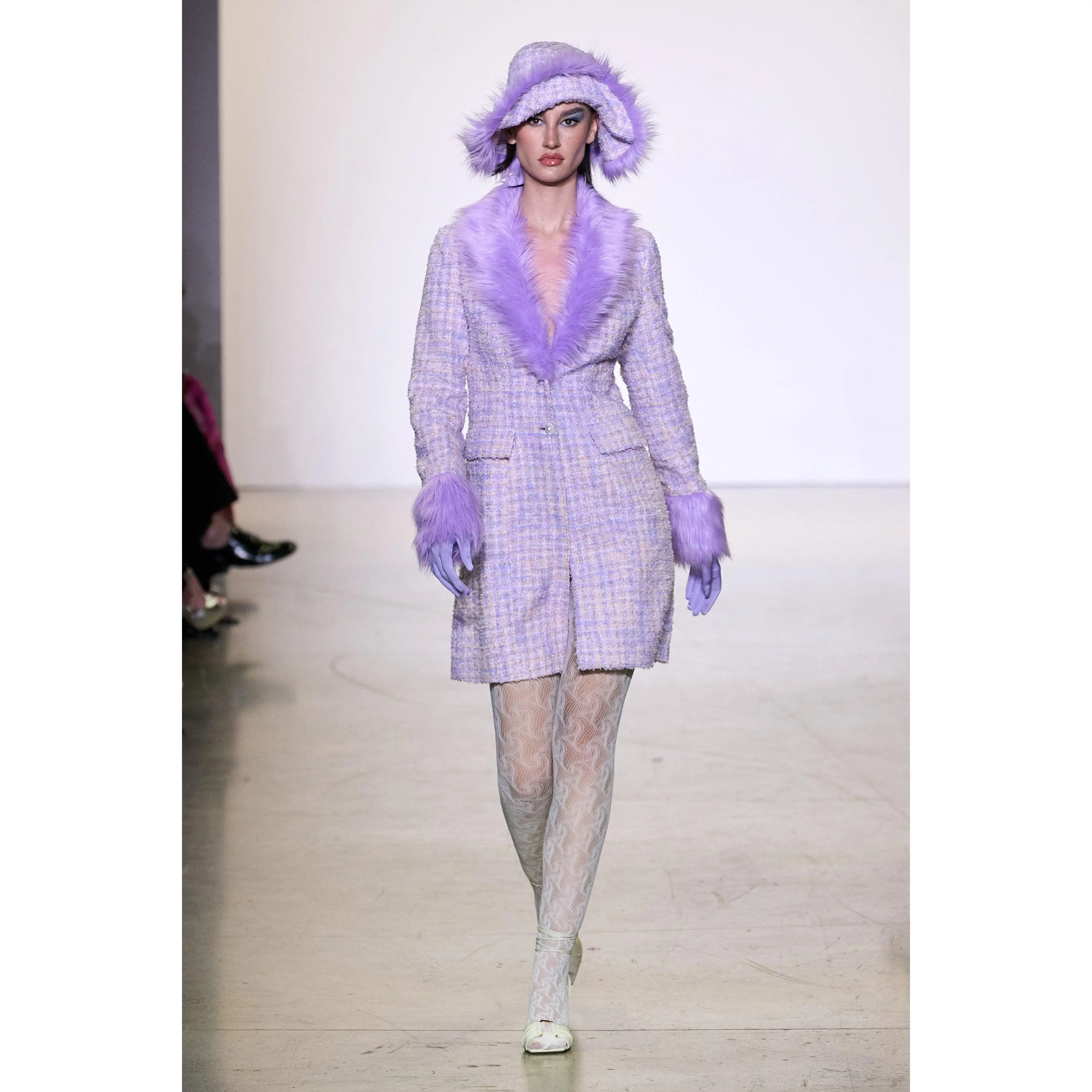Lilac Vegan Fur Tweed Coat-final sale