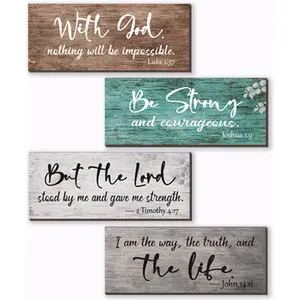 4 count Motivational Religious Decor For Home  Verses Wall Decor Inspirational Wooden Christian Signs Rustic Prayer Decor for Living Room Office Bedroom Bathroom(Farmhouse,10x4)