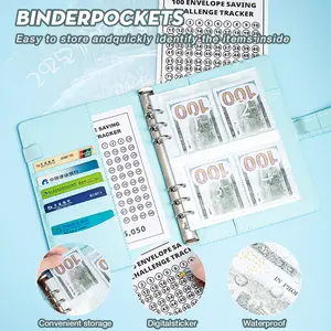 100 Day Money Saving Challenge Notebook | Cash Savings Tracker Binder | Loose-Leaf Budget Planner | Cash Stuffing Savings Challenge | Blue & Pink