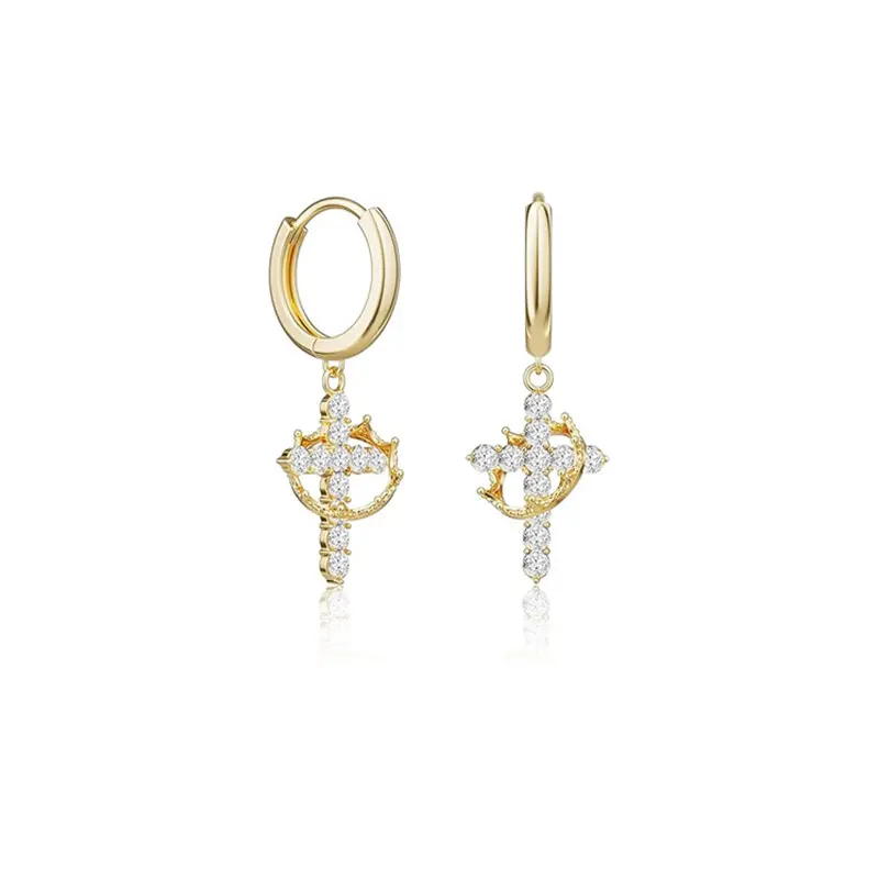 Diamond Crown Cross Ear Buckle Gold