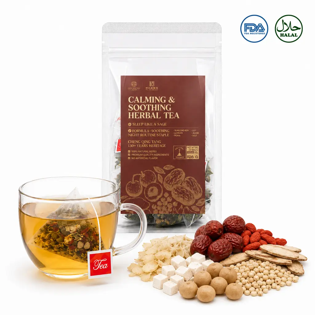 Calming & Soothing Herbal Tea Pyramid Bags antiinflamma support healthy ｜Pre-Sleep Relaxation Ritual for High-Stress Pros｜7 Calming Herbs Help Mind & Body Settle｜Brew 1 Hour Before Bed｜20 Bags