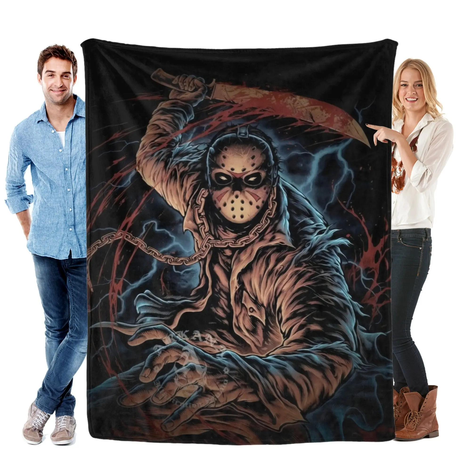 Horror Slasher Flannel Throw Blanket – Dark Mask Killer Warrior Graphic, Scary Halloween Movie Style Blanket, Ultra Soft Cozy Blanket for Couch Bed, Horror Fan Room Decor & Unique Gift