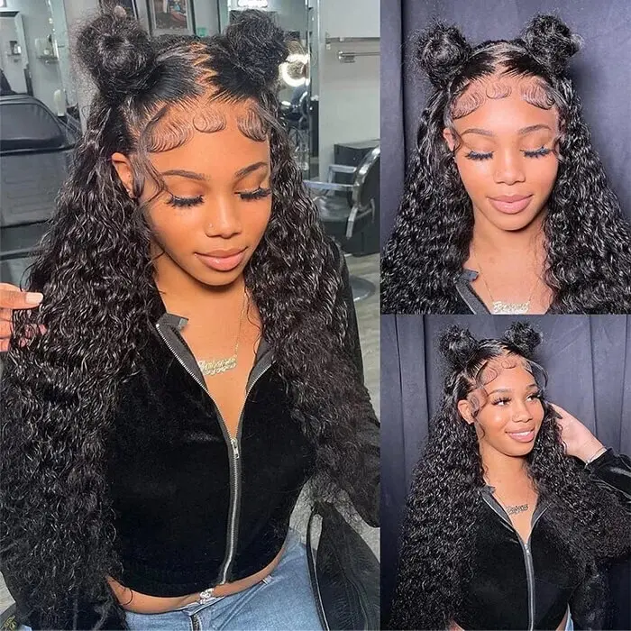 Berryshair Women's 13x6 Deep Curly Lace Front Human Hair Wig - 180% & 250% Density, Unprocessed Black Real Hair, Glueless, Super Soft Full Frontal