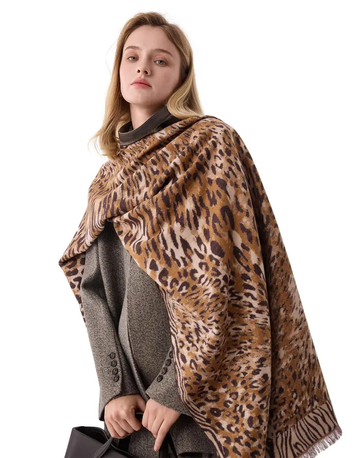 Born Fearless Leopard Print Silk Scarf - 100% Brushed Mulberry Silk, Buttery Smooth Soft Texture, Jacquard Reversible, 71"x24", Animals Pattern, Ideal for Anniversary Gifting