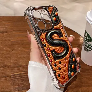 Fashion imitation leather art pattern mobile phone case for iPhone 16 15 14 13 12 11 X XS PRO PLUS MAX four corners drop-proof transparent soft silicone lens full coverage protection shockproof party banquet mobile phone case