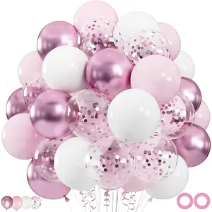 100pcs Pink and White Balloons Set Metallic Pastel Pink for Birthday Wedding Bridal Princess Theme Party Decorations Premium Quality Durable Latex Material 12-inch Balloons with 66ft Ribbon for Effortless Hanging