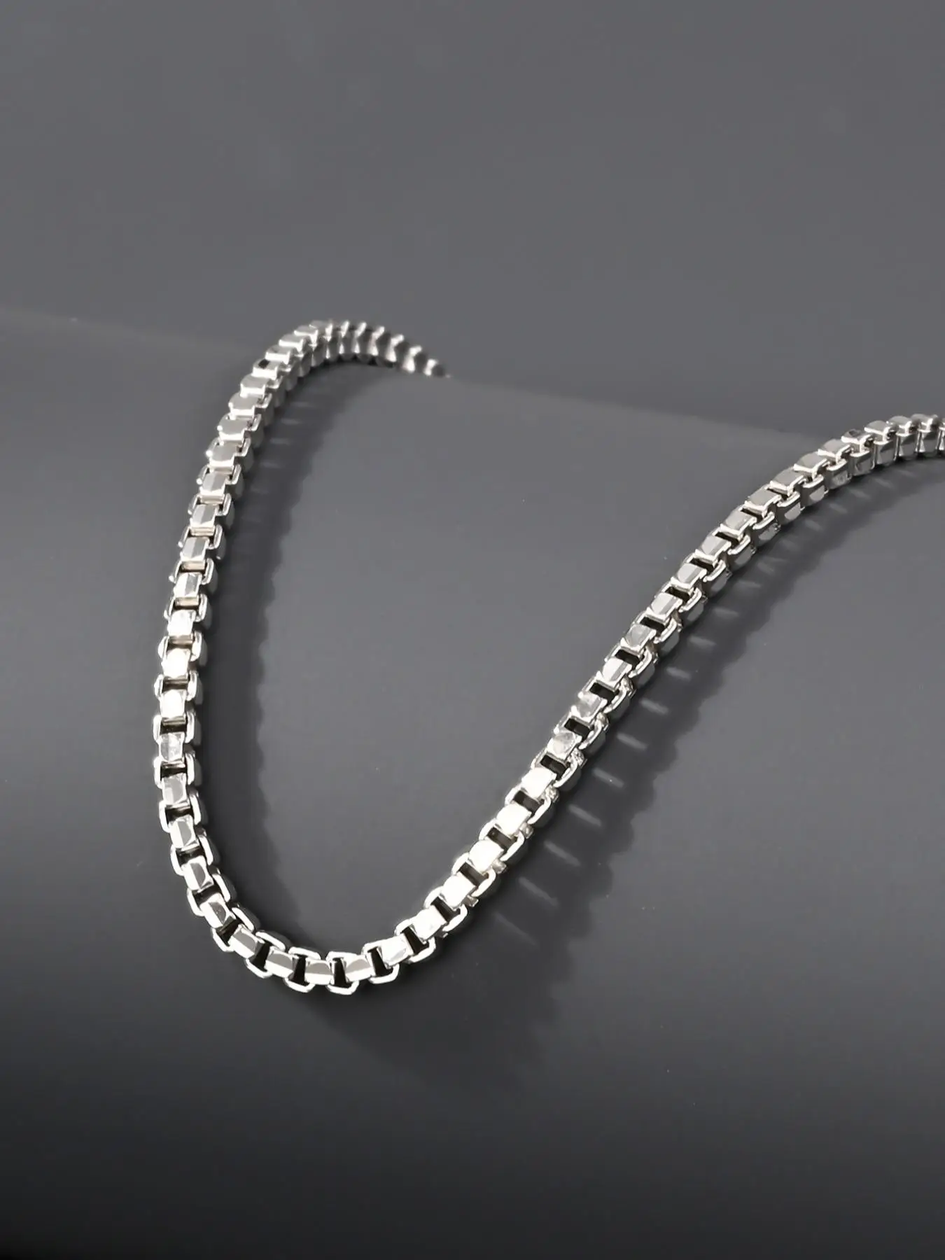 S925 Sterling Silver Elegant Style Box Chain Necklace, Fashionable Simple Design Chain Necklace, Elegant Jewelry Accessories for Women & Girls