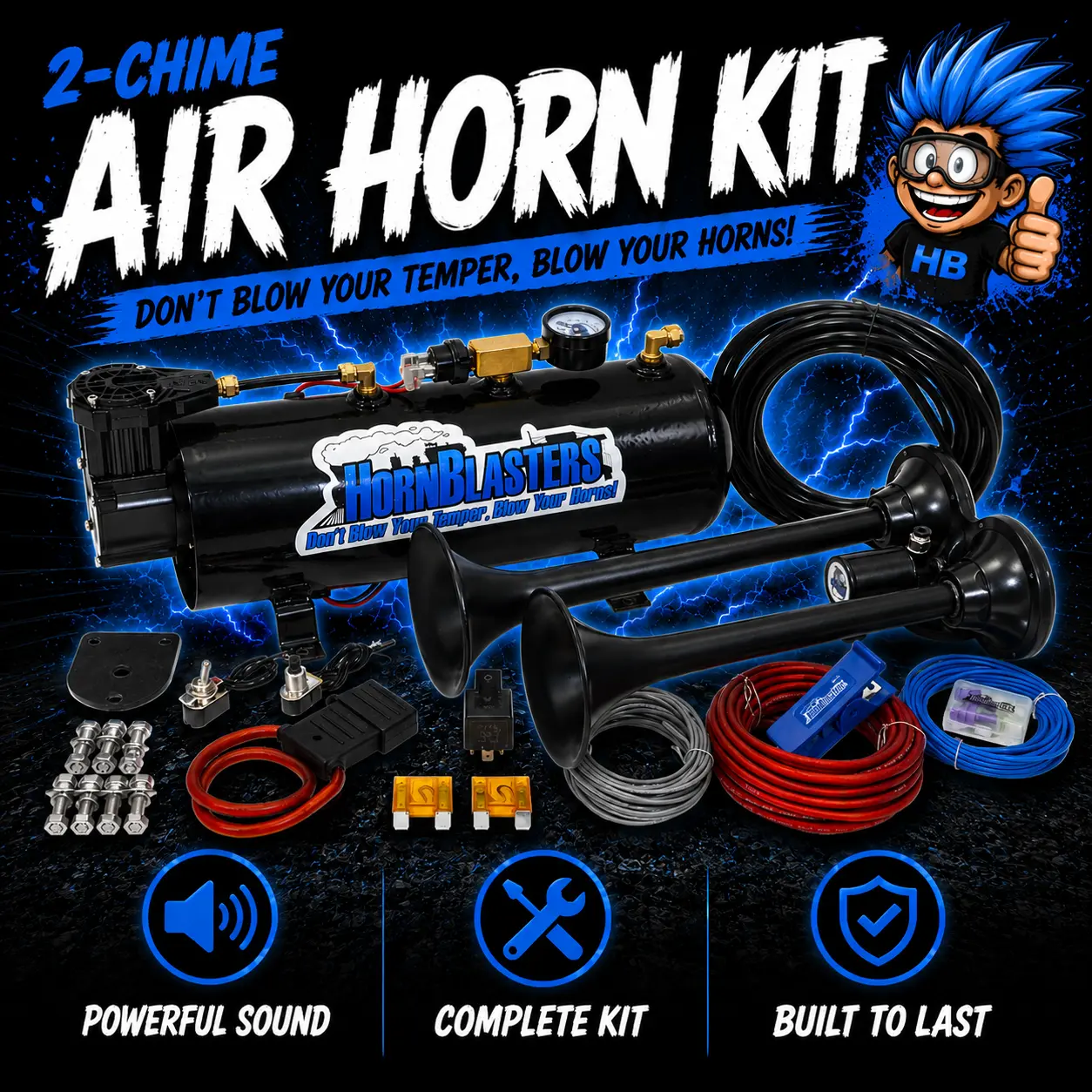 2-Chime 3-Liter Air Horn Kit | 12-Volt DC | 3-Liter 120 PSI Air System | Truck & Car Accessories 2-Chime 3-Liter Air Horn Kit | 12-Volt DC | 3-Liter 120 PSI Air System | Truck & Car Accessories