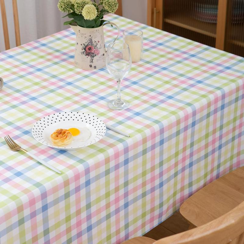 Spring easter tablecloth rectangle green blue white pastel buffalo check plaid table cloth 60 x 84 oblong polyester gingham table cover countryside reusable waterproof for summer party picnic dinner