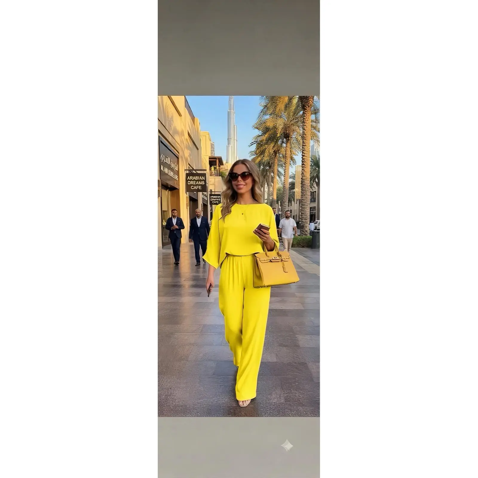 Alexandra Two Piece Boatneck Blouse and Wide Leg Trousers Set in Vibrant Yellow for Stylish Outfits