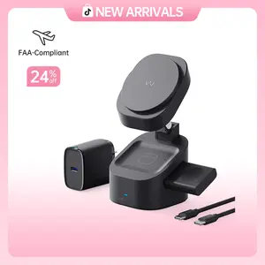 iWALK 3-in-1 Magnetic Charging Station for Apple Watch iPhone 17 Series & AirPods Foldable 15W Fast Charger with 120° Flexible Viewing Angle and 25° Tilt for Desk Setup