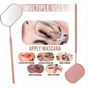 Topoptical 2pcs 2.2 Inch Handheld Rose Mirror, Detachable Stainless Steel Eyelash Observation Mirror, Rectangular Glass Mirror, Travel Makeup Mirror