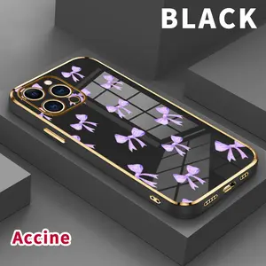 Electroplated Phone Case for iPhone 16 15 14 Pro Max 13 12 11 XR XS Plus Cute Purple Bow Soft TPU Silicone Dirt-proof Easy to Clean Soft Cover Gift