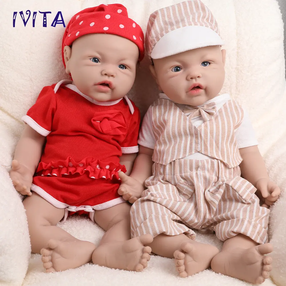 IVITA 17" Floppy Silicone Reborn Baby Newborn Silicone Doll Handmade Full Silicone Baby Birthday Gift Cute Silicone Infant Doll Mouth Open can Take Pacifier