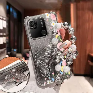 Redmi 10A Colorful Floral Style PC Fashion Strap Lanyard Phone Holder Case with Durable Cover Compatible with For Xiaomi Redmi 10A